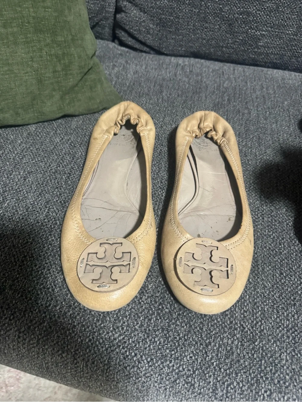 Tory Burch Tan Leather Logo Ballet Flats